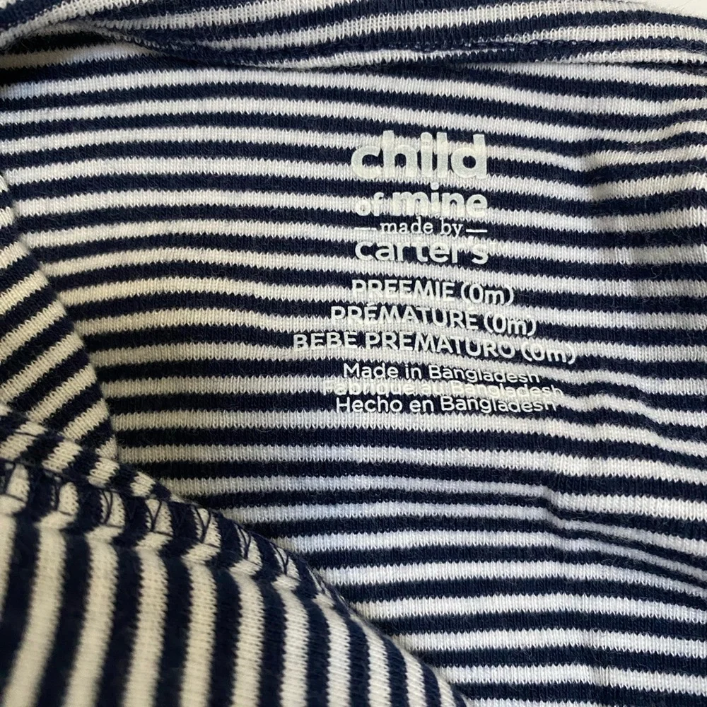Carter's 2 Way Zip Preemie Sleep & Play White Ocean Print & Navy Stripe